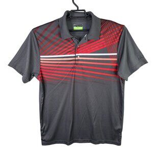 Mens PGA Tour Pro Series Gray & Red Striped Polo Shirt Short Sleeve Polyester XL